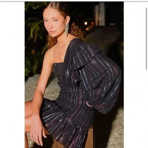 NWT Farm Rio Metallic Stripe One-Shoulder Mini Dress size Medium